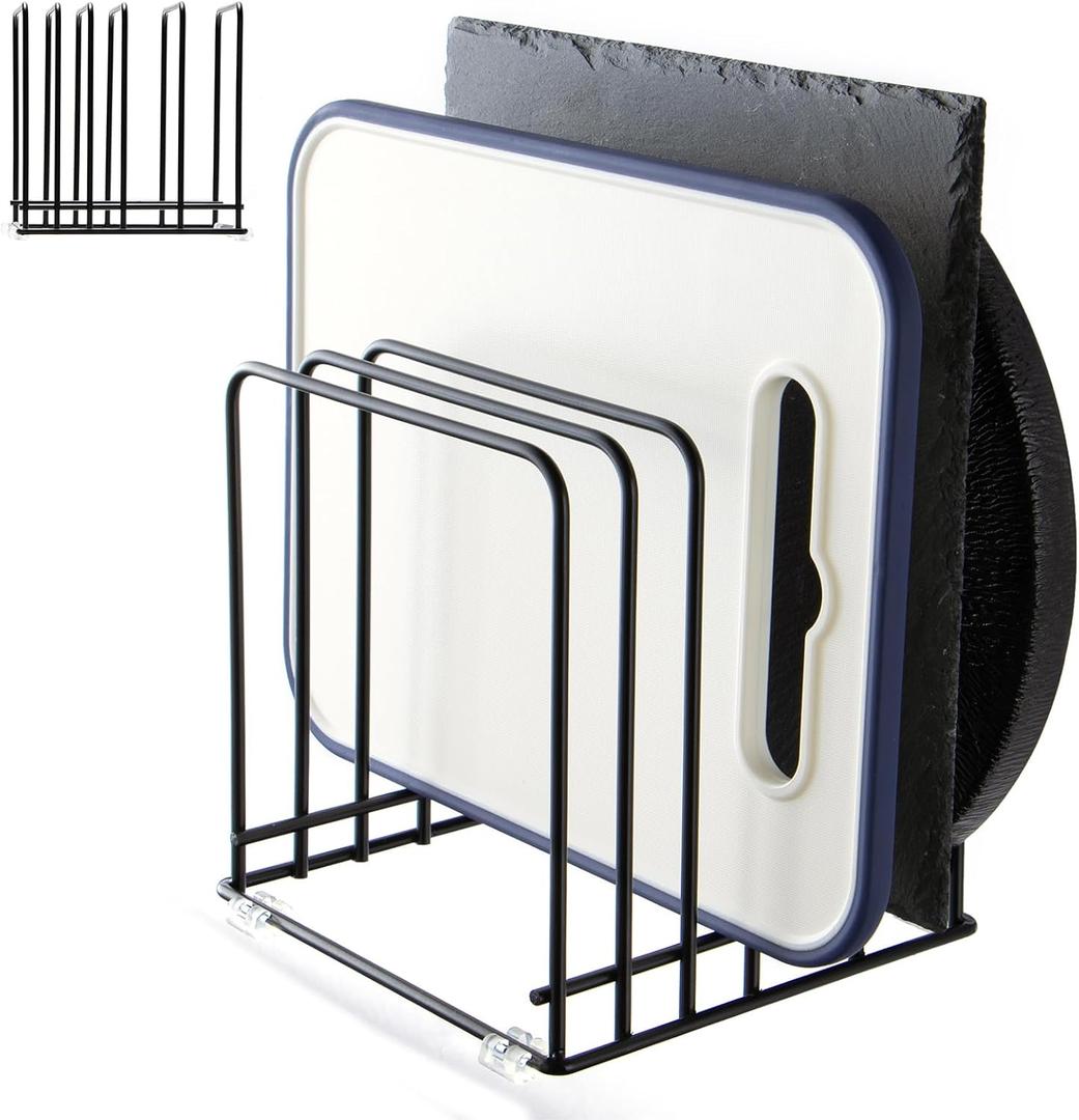 Cutting Board Organizer, Kitchen Cabinet Organizer Storage Rack, 5 Slots Holder Stand for Cutting Board,Baking Cookie Pan, Cookie Sheets Organizer for Kitchen Countertop,Metal Black (1 Pack)