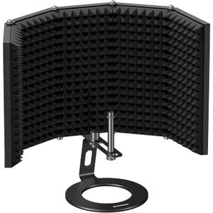 Aokeo Microphone Isolation Shield, Foldable Mic Shield with Triple Sound Insulation, Reflection Filter with 3/8" and 5/8" Mic Threaded Mount for Recording Studio, Podcasts, Singing, and Broadcasting