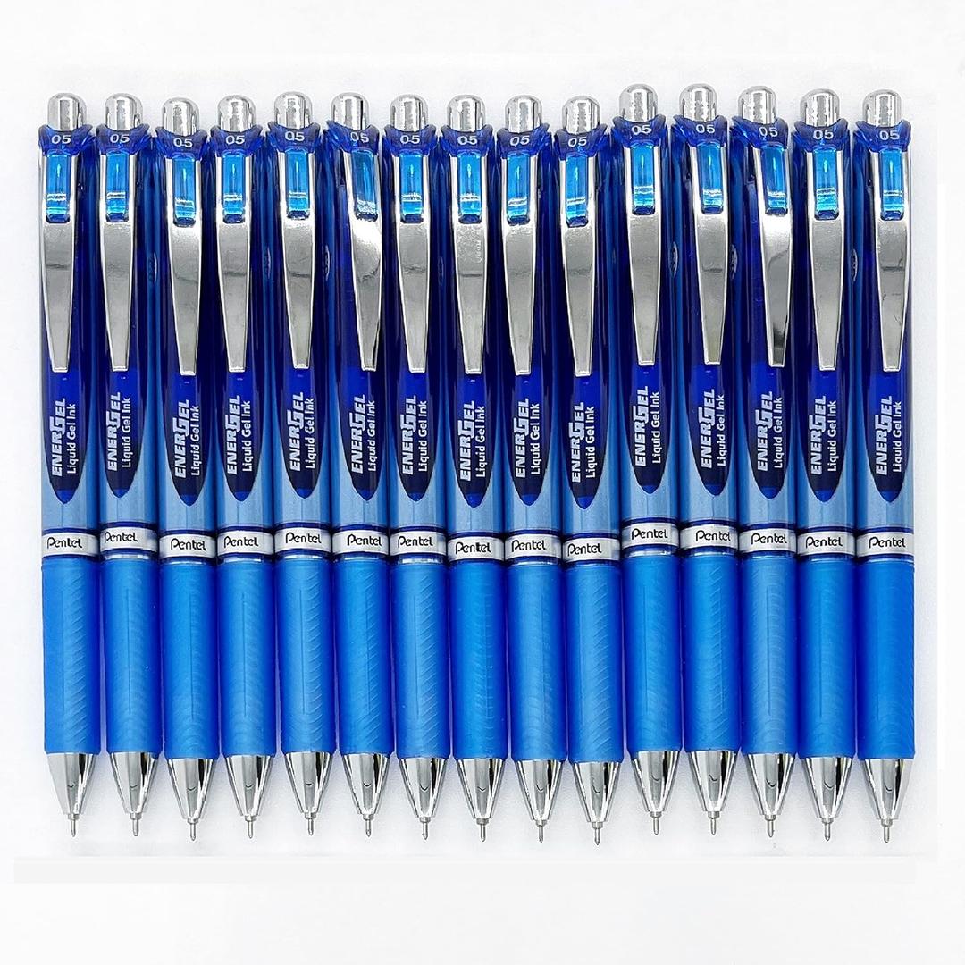 Pentel EnerGel Deluxe RTX Retractable Liquid Gel Pen,0.5mm, Fine Line, Needle Tip, Blue Ink /Blue Body/Value set of 5 (15-Pack)