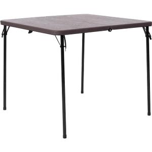 Flash Furniture Dunham 2.83-Foot Square Bi-Fold Brown Wood Grain Plastic Folding Table with Carrying Handle