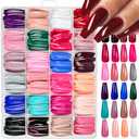 576Pcs Long Press on Nails Coffin Fake Nails Solid Color False Nails Full Cover Glossy Acrylic Glue on Nails 24 Color Reusable Artificial Nail Stick on Nail for Women Manicure