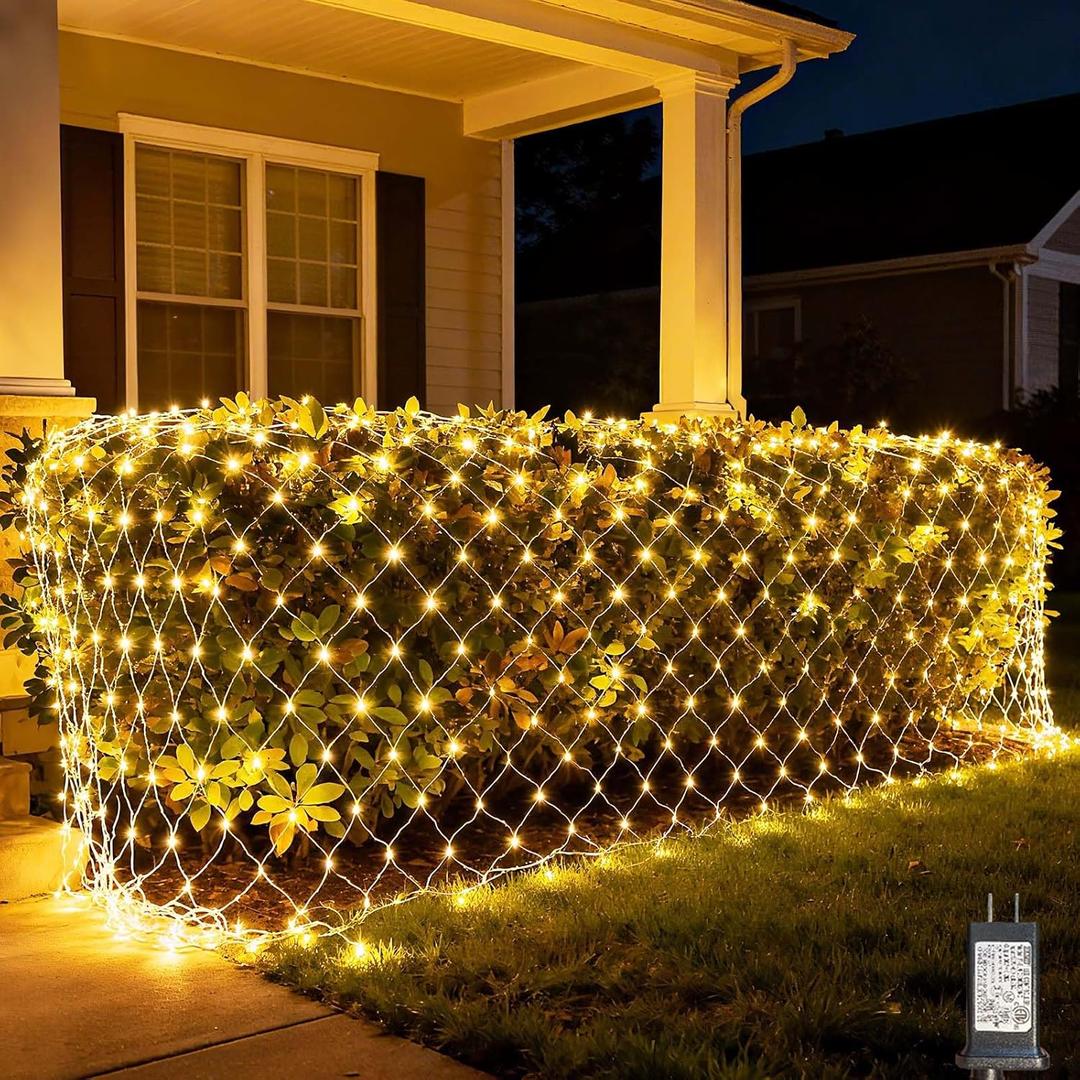 LitHome 200 LED Net Lights Outdoor, 8 Modes Connectable Christmas Net Lights, 10 x 10FT Christmas Mesh Light with Timer, Warm White Mesh Light Plug in Waterproof for Bushes, Xmas, Garden, Yard Decor