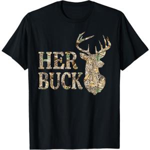 Retro Her Buck Camo Deer Hunting Camouflage Matching Couple T-Shirt, 2XL