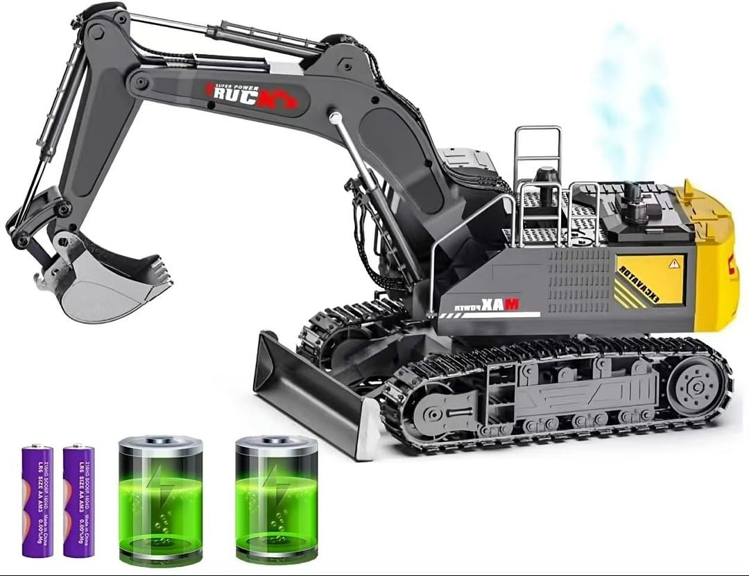 15 Channel RC Excavator Metal Shovel,RC Digger Construction ToysDozer Tractor,Simulated Smoke, Sound, Metal Digging Head, Best Gift for 3+ Years Old Boys Adults