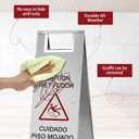 LEIFIDE 4 Pcs Stainless Steel Wet Floor Caution Sign Bulk 8.8 Pound Portable Foldable Handle Bilingual Safety Sign for Kitchen Restaurant Shop Commercial Use Avoid Fall and Slip Accident (Silver), 24 x 8.6 inches