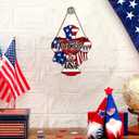 4th of July Wreaths,SWEKKE Welcome Wreath for Front Door, God Bless The USA Welcome Wooden Decor Door Sign Wreath 12 Inch, Welcome Cross Irregular with Tricolor Flag Welcome Door Sign Decorations