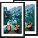 2 x Hongkee 24x36 Poster Frame Set of 2, Rustic Black Wood Style - Display 24 x 36 Poster without Mat or 20x30 Picture with Mat, Wall Mounting Horizontal and Vertical