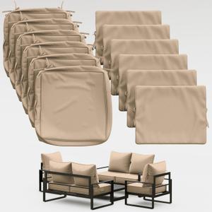Thick Outdoor Back&Seat Cushion Covers 22244in 6Pcs for Patio Furniture with Zipper Closure and Handle, Waterproof Replacement Slipcover for Garden Rattan Chair Sofa, Sand