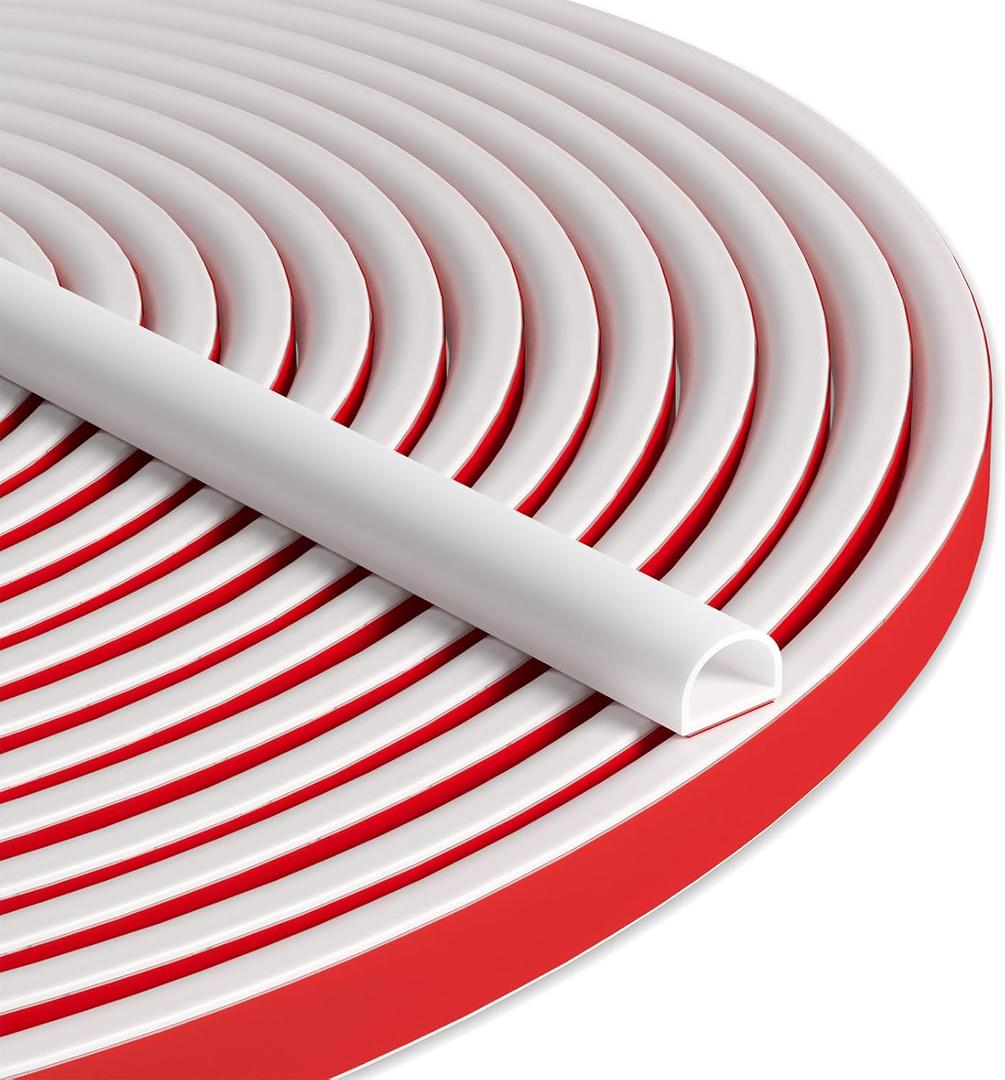 20 FT Weather Stripping Door Seal - Self Adhesive Weather Insulation Strip Weatherstripping Silicone D Shaped Seal Strip for Door Frame Gap Filler/Window Soundproofing (White)