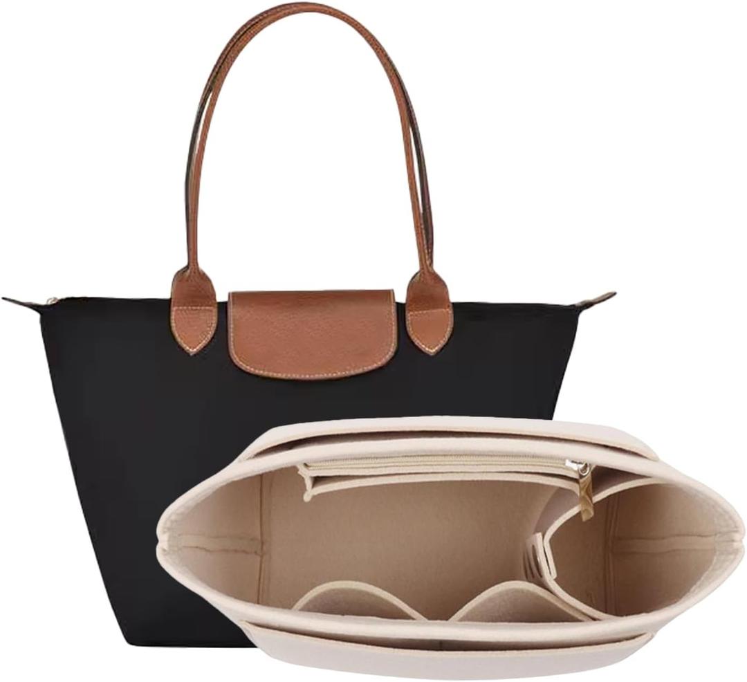 Bag Insert Organizer, purse accessories, Suitable For Longchamp long handle tote organizer (Beige, Llong handle)