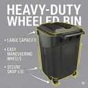 32 Gallon Outdoor Trash Can with Lid, Heavy-Duty Wheeled Garbage Bin for Backyard, Deck or Garage, Black, Can with Attached Snap Lock Lid and Heavy-Duty Handles (32 Gallon)