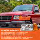 for 2001-2011 Ford Ranger Headlights Assembly Chrome Housing Amber Reflector Replacement Driver and Passenger Side (Bulbs NOT included)