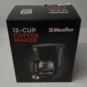 Mueller 12-Cup Drip Coffee Maker - Borosilicate Carafe, Auto-Off, Reusable Filter, Anti-Drip, Keep-Warm Function, Clear Water Level Window Coffee Machine, Kitchen Essentials & Accessories (Black)