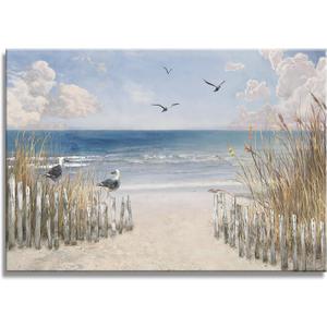 XXMWallArt FC3781 Sandy Beach Wall Art Canvas Print Wall Art Seascape Blue Print Home Decor Abstract Coastal Picture Modern Ocean Artwork for Living Room Bedroom Bathroom Office Decor