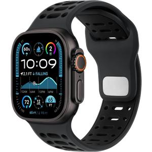 Amizee Sport Bands Compatible with Apple Watch Band 49/46/45/44/42mm Men, Soft Silicone Breathable Replacement Strap for iWatch Ultra 3/2/1 Series 11 10 9 8 7 6 5 4 SE3/2/1, Anthracite Grey/Black
