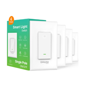 GHome Smart Smart Switch, 2.4Ghz Wi-Fi Light Switch Compatible with Alexa, Google Home, Neutral Wire Required, Single-Pole,UL Certified,Voice Control and Timer,No Hub Required,4pack, White (SW5-4)