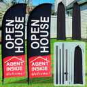 Buryeah 2 Pack Open House Flags Signs for Real Estate Agents Feather Flag Opening Signs Banner Set with Flagpole Ground Stake Portable Bag for Real Estate Business(Black,7x5.4 ft)