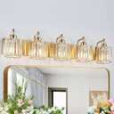 5-Light Modern Vanity Lights Brushed Brass Bathroom Light Fixtures Over Mirror Gold Bathroom Vanity Lighting with Crystal Shade E26 Base Wall Sconce for Bedroom Living Room Restroom Wall Lamp
