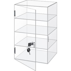 Barydat Acrylic Display Case with Lock Key Countertop Display Case Clear Showcase Display Cabinet Multi Functional Safe Storage Box for Retail Store(9.4 x 9.3 x 15.7 Inch,Fixed 4 Tier)