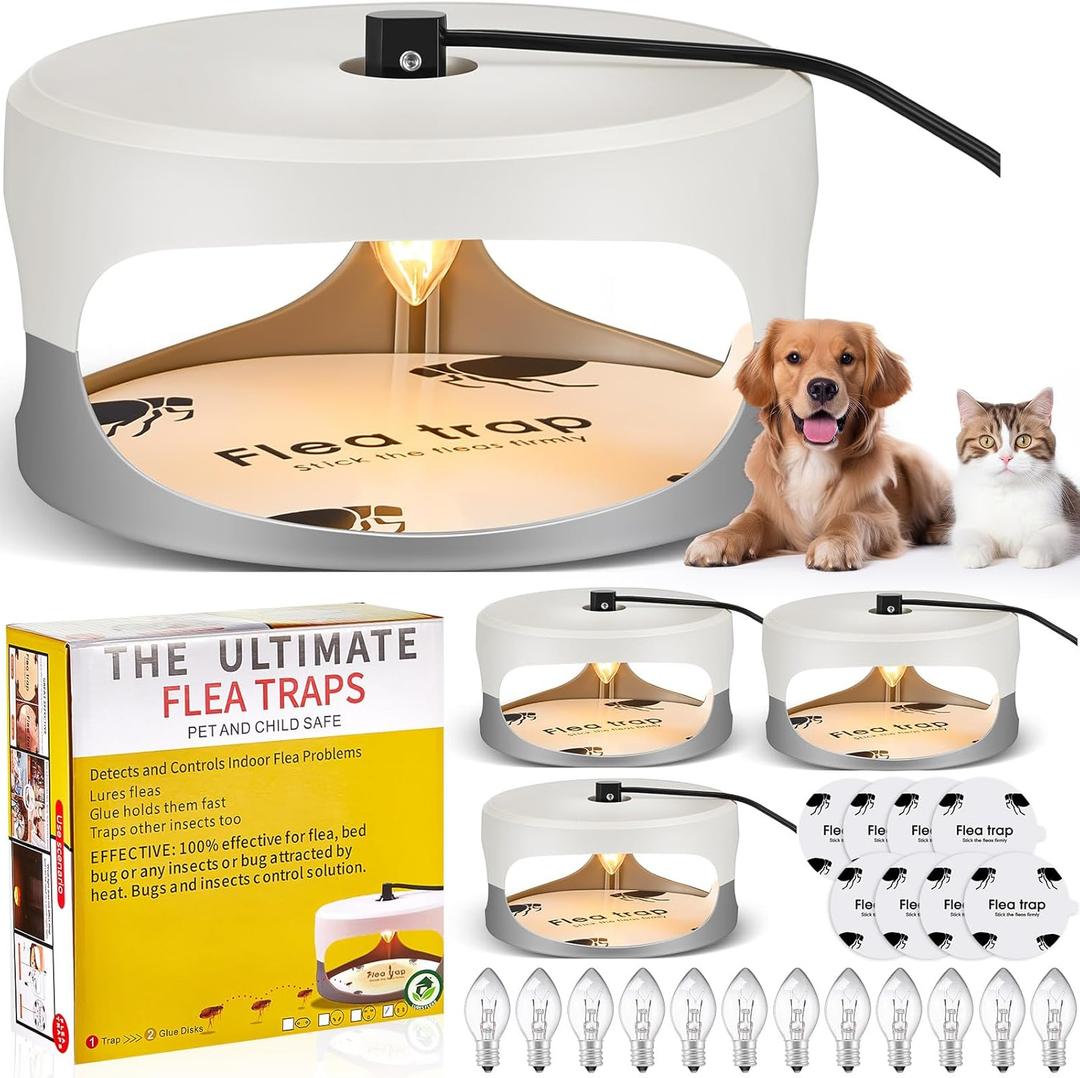 4 Packs Flea Traps for Inside Your Home with 8 Sticky Disc 12 Bulbs 4 Electric Wires Flea Killer Indoor Bed Bug Light Trap for Home Indoor Safe to Pets(White, Gray)
