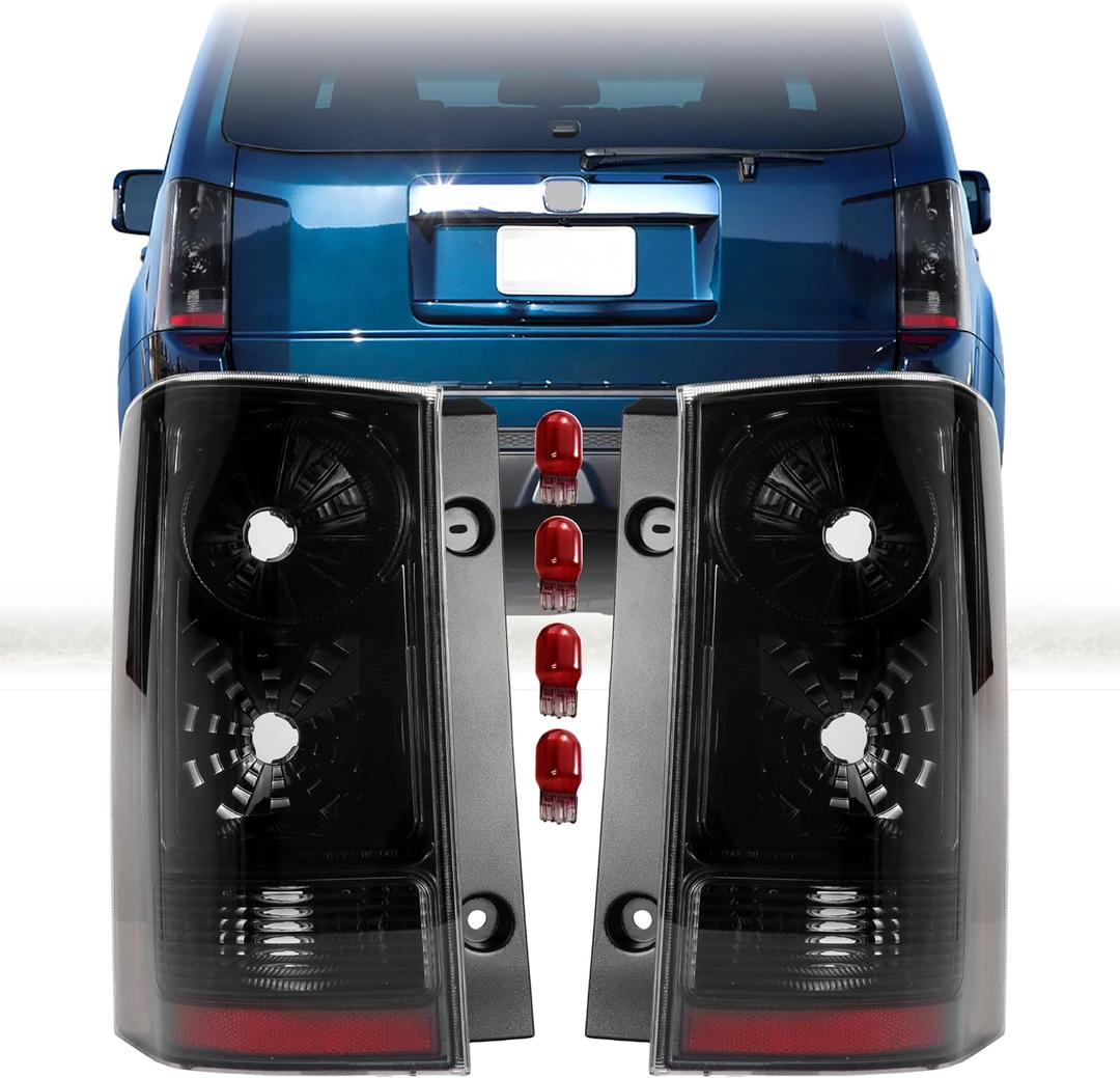 USR 09-15 Honda Pilot Tail Lights - JDM Style Black/Chrome Housing Light Shade of Smoke Lens Rear Tail Lamps Set (Left + Right) Compatible with 2009-2015 Honda Pilot SUV