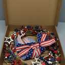 4th of July Independence Day Red White Blue Berry Wreath with Bow, ZOXILEN 20 inch American Flag Stars Wreath Patriotic Decoration, Memorial Flag Veterans Day Berry Hanging Decor