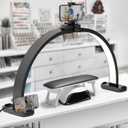 CGBE Half-Moon Nail Light for Desk : Professional Manicurist Table Lamp for Nail Salon Lighting and Eyelash Extensions with Phone Holder - Extra Large 30.7" Craft Desk Light - Black