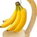 Bamboo Banana Stand with Stainless Steel Hanging Hook, Ideal for Holding Bananas and Elevating Your Tabletop and Kitchen Décor