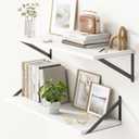 10 Inch Deep Floating Shelves, White Floating Shelves 30 Inch Long, Rustic Wood Wall Shelves 30"W x 10"D, Deep Floating Shelf with Bracket, Wide Storage Shelves for Books, Living Room, Bathroom