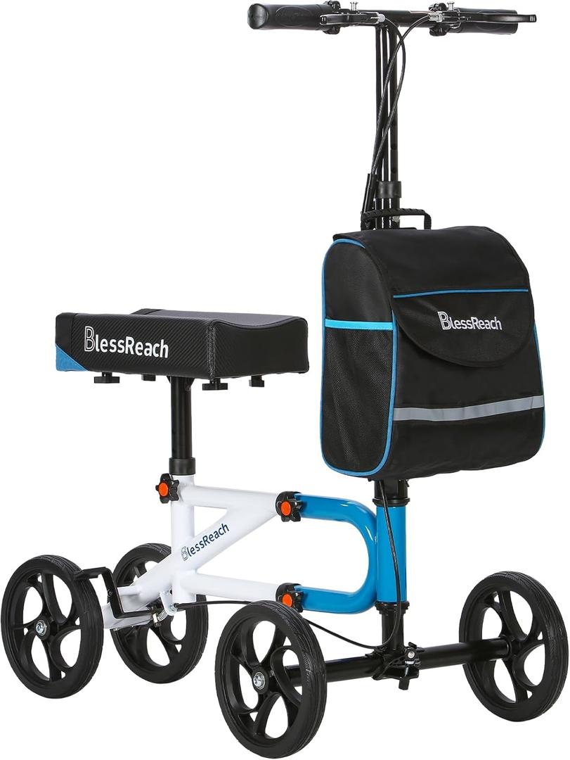 Economy Knee Scooter Steerable Knee Walker for Foot Injuries Compact Crutch Alternative with Dual Braking System (Blue)