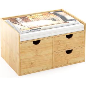 Wisuce Desk Organizer with Drawers - Bamboo Desktop Organizer Storage Natural Wood Desk Drawers Organizer for Bills, Office Supplies, Cosmetics, Seals No Assembly Required 3 Drawersleft-right)