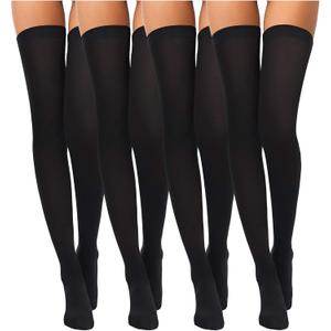 Boao 4 Pairs Women's Silk Thigh High Stockings Sheers Nylon Socks for Women Halloween Cosplay Party Tights Accessory (Large, Black)