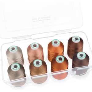 New brothread - 20 Options - 8 Snap Spools of 1000m Each Polyester Embroidery Machine Thread with Clear Plastic Storage Box for Embroidery & Quilting - Different Brown