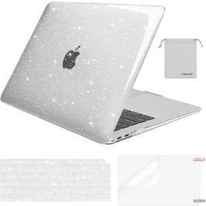 MOSISO Compatible with MacBook Air 13 inch Case 2022 2021 2020 2019 2018 A2337 M1 A2179 A1932, Glitter Plastic Hard Shell&Keyboard Cover&Screen Film&Storage Bag for MacBook Air 13 inch, Transparent