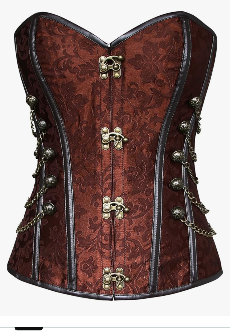 Charmian Women's Spiral Steel Boned Steampunk Gothic Bustier Corset with Chains