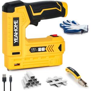 YEAHOME Electric Staple Gun, 2 in 1 Light Duty Cordless Staple Gun for Upholstery with 2000 Staples & Nails, 3.7V Brad Nailer Kit with USB Charger & Staple Remover for Wood, Carpentry, Crafts, DIY