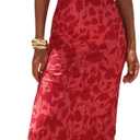 Milumia Women's Floral Strapless Maxi Dress Elegant Bodycon Fishtail Tube Dresses with Scarf (Red, L)