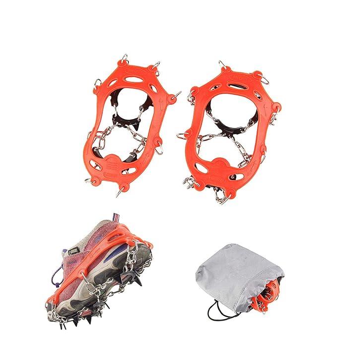 11 Teeth Crampons Outdoor Anti Slip Shoes Cover Ice Claws with Stainless Steel Chain for Kids Children Teenagers, with Carry Bag,Small (US: 7-11, EU: 23-28)