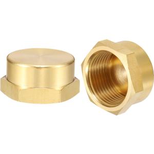 uxcell 2Pcs Brass Compression Cap Fitting Stop Valve Cap 1" NPT Hex Thread Pipe Fitting Flare Cap Tubing Ends Sealing Cap for Air Conditioner, Water, Air, Gas Line (Gold Tone)