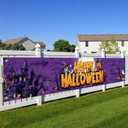 Halloween Decorations Outdoor Yard Banner Happy Halloween Purple Pumpkin Ghost Fence Banner 118x20 Inch Haunted Tree Moon Scene for Garden Porch Wall Party Decor