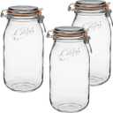 Le Parfait Super Jar, Canning Jars, 2L French Glass Canning Jar w/Round Body, Glass Jars w/Airtight Lid, Canning Jars Wide Mouth, Glass Jar With Lid, Clear Jar, Clear Glass Jars (64oz/2 Quarts, 3 pk) (64oz (Set/3))