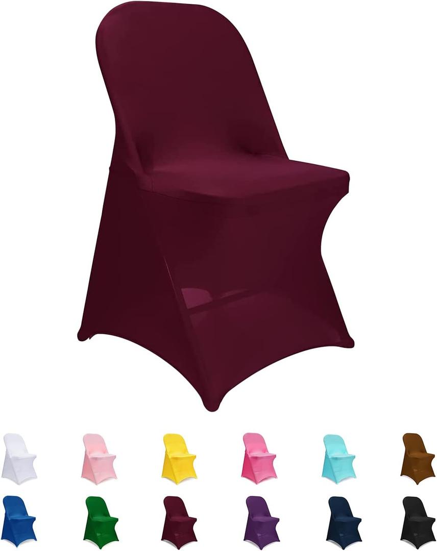 Spandex Folding Chair Covers, Burgundy Folding Chair Covers 6 PCS, Universal Fitted Chair Slipcovers for Wedding, Party, Banquet, Holidays, Celebration