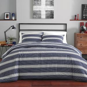 Nautica - Twin/Twin XL Comforter Set, Soft & Reversible Cotton Bed Set for Year Round Comfort, 2 Piece Striped Bedding with Matching Pillowcase (Craver Navy)