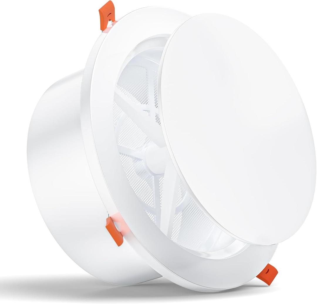 [Upgraded] HG Power 8 Inch Round Vent Cover with Adjustable Panel & Removable Mesh Screen ABS Ceiling Vent with Lock-Clip Design for HVAC, Bathroom, Kitchen, Wall and Duct Air Vents200mm, White