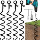 Ground Anchors, 15.5 Inch 4 Pack Ground Anchors Screw in Heavy Duty Swing Set Anchor Kit Trampoline Stakes High Wind Spiral Metal Anchor with Swivel Ring for Shed Tent Mobile Home Dog Tree (Black)