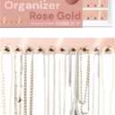 Boxy Concepts Necklace Holder Organizer - 2-Pack Rose Gold 10.5 x 1.5 in Wall Mount Hanging Rack - 10 Hooks for Necklaces, Earrings & Keys - Jewelry Storage - Adhesive & Screw Installation