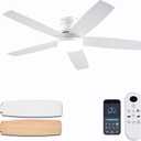 White Ceiling Fans with Lights, 48Inch Low Profile Ceiling Fan with Light and Remote/App Control, Flush Mount, Reversible, 3CCT, Dimmable, Noiseless, Modern Ceiling Fan for Indoor/Outdoor Patios