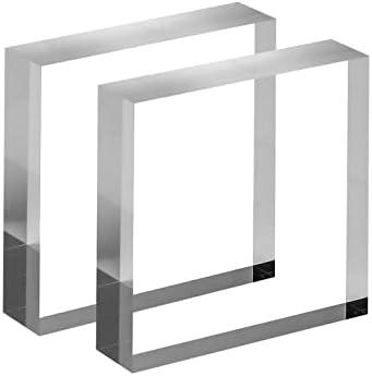 CiaoHER 1in Thickness 4in Square Acrylic Cube Display Block Clear Polished Pedestal Stand Riser Solid Base 4" x 4" x 1", 4 Pack