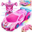 Unicorn Transform RC Cars for Girls Toys with Rainbow Eyes & Underbody Lights, Fast 360Rotation & 2.4GHz Robot Remote Control Car One-Button Deformation,Easter Basket Stuffers for 3-12 Year Old Girls, Pink