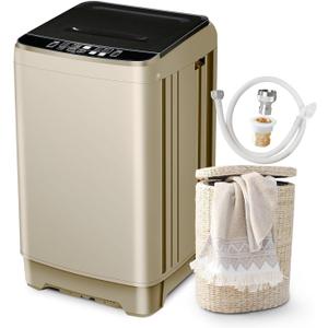 Portable Washing Machine Full Automatic 17.7lbs Small Washing Machine for Apartment 10 Wash Program with Drain Hose, Portable Washer Machine for Dorm, College, RV, Golden